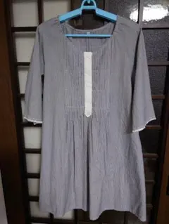 無印良品ストライプ柄 チュニック ワンピース 七分袖