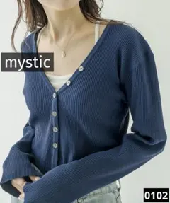 t*i様 0102 mystic NEW Vリブショートカーディガン ネイビー