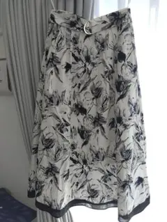 花柄フレアスカート 2種類ベルト付き