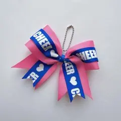 チア☆リボンキーホルダー☆ピンク×白CHEER青☆ハンドメイド