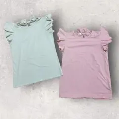 フリル付きTシャツ2枚セット（ミントグリーン・ピンク）　リボン　可愛い　女の子