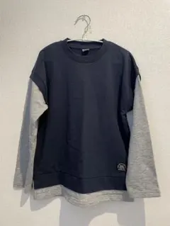 美品　長袖カットソー ネイビー グレー 140 重ね着風