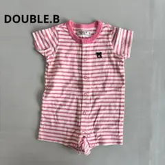 【ダブルビー】半袖ロンパース　ボーダー　ピンク系　夏　刺繍クマ　ベビー/70