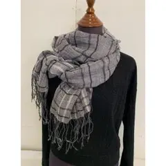 綿 麻 大判ストール☆ボーダーチェック6513-0619