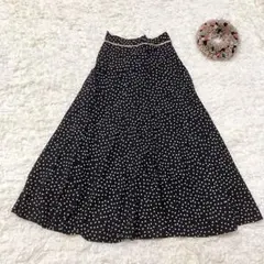 Te chichi テチチ＊ロングフレアスカート【S】 ドット柄　リネン混