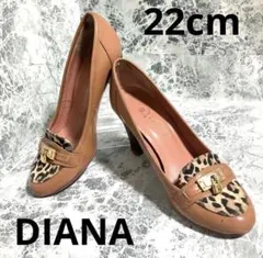 【状態良好】DIANA ブラウンベージュ、ハラコ　レオパード22cm