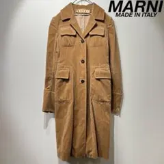 希少 マルニ 上質 デザイン ベロア ロングコート チェック パイル 3B