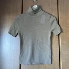 【23区】毛100%茶ブラウンリブ編みハイネック半袖トップス サイズM訳あり