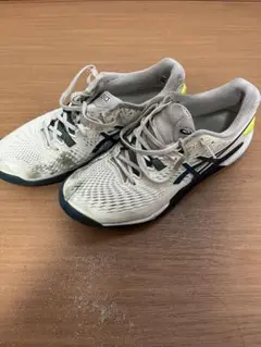 ASICS テニスシューズ ホワイト/グリーン/イエロ27.5cmハードシューズ