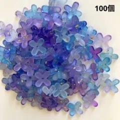 アクリル　フラワー　ビーズ　４弁　ラメ入り　ブルー×パープル　金木犀　100個