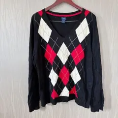 IZOD【XXL】アーガイル Vネックセーター 長袖 レトロ 90's 大きめ