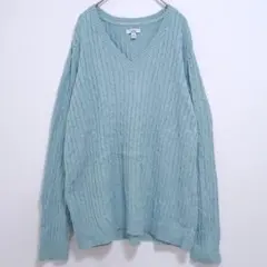 ​L〜XL相当/ミント Croft & Barrow コットン ケーブルニット