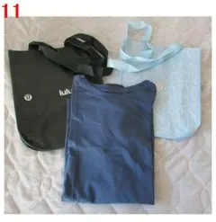 ルルレモン 青 ラウンドネック Tシャツ＋ショップ袋２枚　 No.11