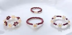 『No.65』 ブラウン① ビーズリング ハンドメイド 韓国 指輪 お花
