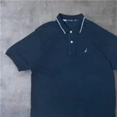 NAUTICA 鹿の子 ポロシャツ 刺繍ロゴ M ブラック ブルー ネイビーのサムネイル