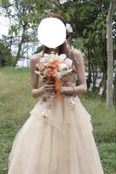 ウエディングドレス 前撮り ベージュ Aライン Sサイズ