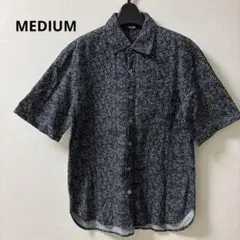 MEDIUM半袖シャツ ネイビーホワイト 小花柄 メンズゆったりMサイズ