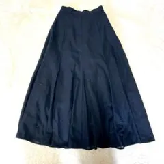 ☆【ディスコート】S 紺 麻混 ロングスカート フレア ウエストゴム 春夏