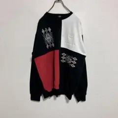 【状態良好】MCM エムシーエム　ロゴ刺繍　スウェットトレーナー　黒白　L