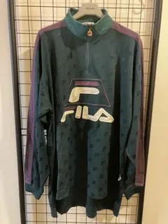 90s FILA ゲームシャツ ハーフジップ S グリーン パープルのサムネイル