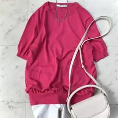 美品 スローン 14G コットン天竺 半袖 クルーネック ニット 洗える ピンク