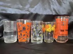 昭和レトロ グラス 5個セット 花柄 タンブラー コップ まとめ売り