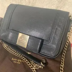 美品✨ケイトスペード　　チェーンショルダーバッグ　ポシェット　黒　レザー　保存袋