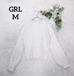 グレイル レディース長袖セーター(M)アイボリーフリルネック レーヨン混