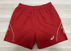 バレーボールパンツ 赤 ホワイトライン 金装飾