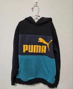 PUMA フード付きパーカー 黒/ターコイズ KIDS　140cm