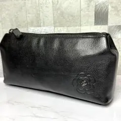 訳あり CHANEL シャネル カメリア マルチケース ラムスキン 黒 ポーチ 