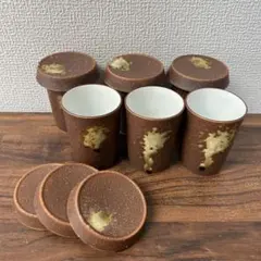 6個セット 和風 茶色 湯飲み 蓋付き