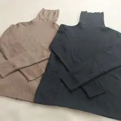 未使用 タートルニット長袖 ブラウン ブラック 2枚セット