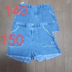 薄地デニムショートパンツ　夏涼しく、フリンジが可愛い短パン　140／150cm