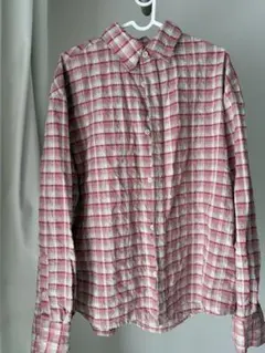 ZARA 赤とベージュのチェック柄長袖シャツ