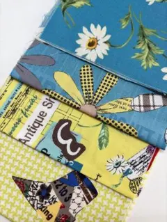 YUWA 小関鈴子　グリーン・ブルー系　プリント生地　4枚セット