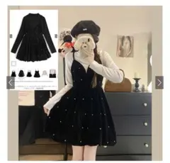 ビジューベロアキャミソールミニワンピース ボトルネックトップスセットアップ