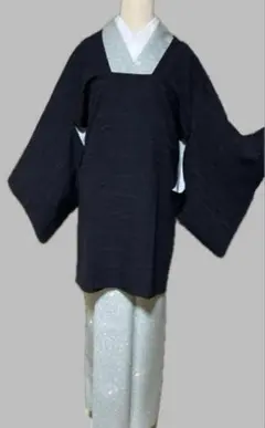 美品　袷　正絹　道行　ロング　ブラック　和装コート　シャリ感のある生地
