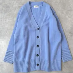 ノーリーズ カシミヤブレンド 長め Vネック カーディガン 青 ブルー