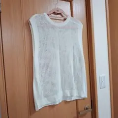 ホワイト メッシュニット ノースリーブ