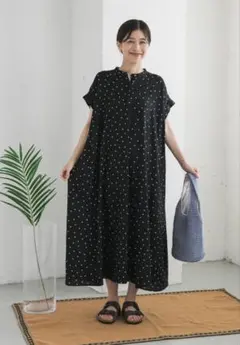 DOORS リネンレーヨンドットフレアワンピース