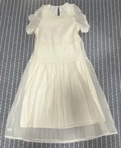 SHEINアイボリー 半袖レースロングワンピース
