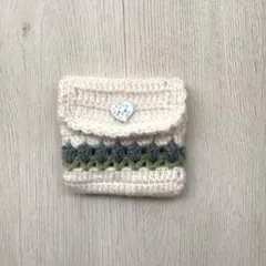 ハンドメイド 編み物 チューリップ 小物入れ ポーチ ボタン 青 花