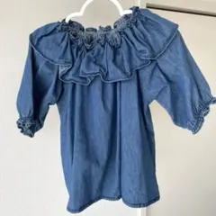 ELFINDOLL 西松屋 フリルデニムトップス 90 ブルーデニム 5分袖