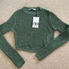 ZARA かぎ編み ニット カーキ