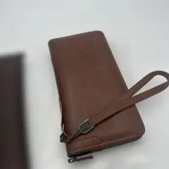 高品質レザー 長財布 ストラップ付き ブラウン