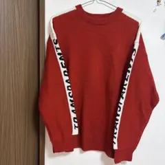 WEGO ロゴライン クルーネックニット レッド