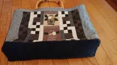 パッチワークトートバッグ バンブーハンドル