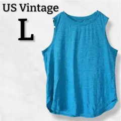 ノースリーブ 【L】 ブルー ターコイズ 青 鮮やか 差し色 ヴィンテージ 夏