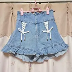LIZLISA フリル付き デニムショートパンツ LIZ LISA リボンベルト付き デニムショートパンツ フリルウエスト